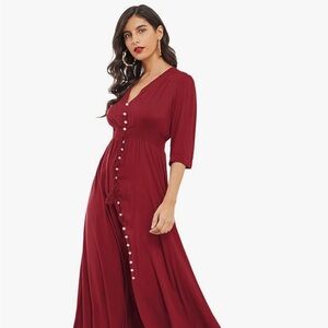 Elegant Red Button-Down Maxi Dress